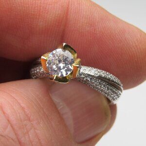 14k *925 Sterling Silver Diamond Band Engagement Ring